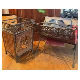 “Wicker” and metal trash can w matching magazine holder