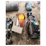 Super Jock athletic equipment, Bowling ball, volleyball net, bicycle rack, golf clubs, basketball, baseball glove and More