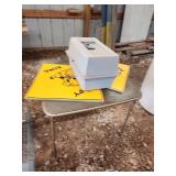 2 Puppy Xing signs, card table and pet taxi