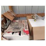 Creme de mint airplane decanter, toy train and Christmas decor
