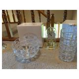 Block lead crystal vase and coordinating bowl, Elgin Anniversary clock
