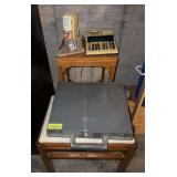 Kim’s new workstation with 10 key calculator, typewriter, vanity bench and small table