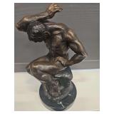Cast Bronze Sculpture titled "Extreme Effort" (Le Suprême Effort) in the manner of Alfredo Pina (1883–1966), mounted on a circular black marble base, 6" Diameter x 12"h