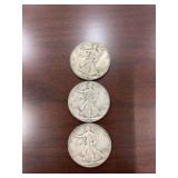 1936, 1941, 1942 United States Walking Liberty Half Dollars