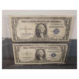 Two One-Dollar United States Silver Certificates - Series 1935 E and 1935 F