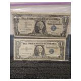 Two One-Dollar United States Silver Certificates - Series 1957 and 1957 A