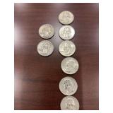 1943, 1945, 6 each 1964 Washington Quarters