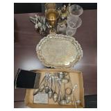 Leonard Silver Serving Platter, Misc Spoons/Forks/Knives, Cobbler, Oil Lamps