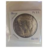 1922 AU50 Peace One Dollar