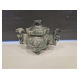 Hand-Carved Jade censer (incense burner), styled after traditional Chinese tripod vessels with carved ring or loop handles and a matching lid