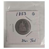 1853 G 36 TED Quarter Dollar