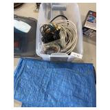 Various wire, tarps (tote not included)