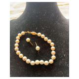 Cultured Pearl bracelet (latch is slightly bent), cultured pearl earrings