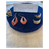 Unmarked earrings, heart pin