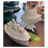 2 milk glass covered dishes