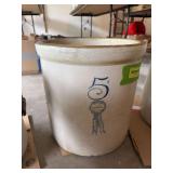 5 gallon blue ribbon brand crock (chips and crack in bottom)