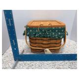 1997 double handled Longenberger basket, lid, liner, protector