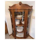 Triple curved glass china hutch, oak, modern 16D x 37L x 66H