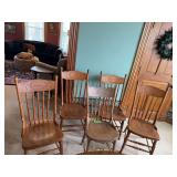 Four spindle back dining chairs and spindle back youth chair