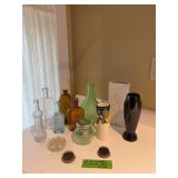 Candles, baskets, vases including Frankoma bud vase, flower frogs, etc