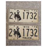 1973 Pair of Matching Wyoming License Plates