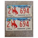 1890-1990 Pair of Matching Wyoming Centennial License Plates