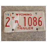 1988 Wyoming Trailer License Plate