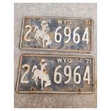 1971 Pair of Matching Wyoming License Plates