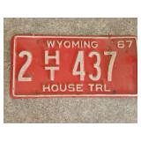 1967 Wyoming House Trailer License Plate
