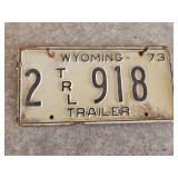 1973 Wyoming Trailer License Plate