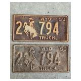 1959 Pair of Matching Wyoming Truck License Plates