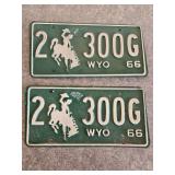 1966 Pair of Green Matching Wyoming License Plates