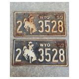 1959 Pair of Matching Wyoming License Plates