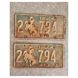 1966 Pair of Matching Wyoming Truck License Plates