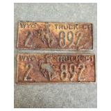 1951 Pair of Matching Wyoming License Plates