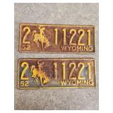 1952 Pair of Matching Wyoming License Plates