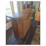 Stand Alone Bar features a distressed rustic oak finish and natural slate tile accents 60x25x42-Bring help to move
