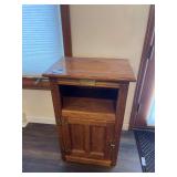 White Clad Oak Ice Box Cabinet, beautifully accented by its original ornate brass latch on the lower door-20x14x30
