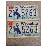 Pair of Matching Wyoming Truck License Plates