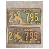 1970 Pair of Matching Wyoming License Plates