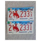 Pair of Matching Wyoming Centennial License Plates