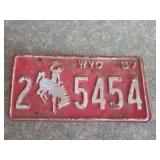 Wyoming 1967 license plate