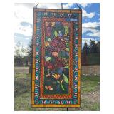 Large multicolor rose pattern rectangular stained glass 20 x 40 (1 of 2)