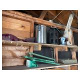 Assortment of bird houses and feeders garden kneeler and plexiglass twirly bird
