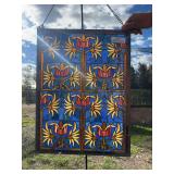 Navy blue floral design rectangle stained glass 18 x 24