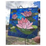 24 in square water lilly design stained glass