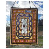 Rectangular, pink, purple and orange color scheme stained glass 18 x 24