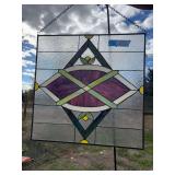 24 in square stained glass, purple and yellow