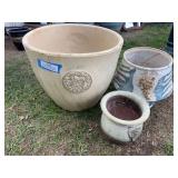 Three ceramic pots, extra large 17 x 15, medium and small
