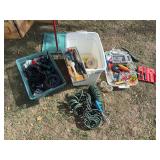 Large assortment of drip line and various garden tools - plus some non garden tools